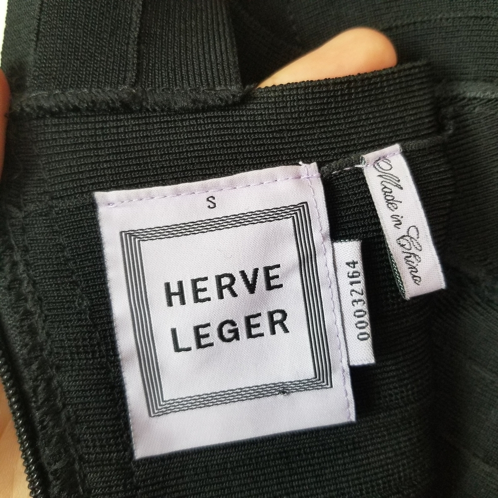 HERVE LEGER Y2K Sweetheart Neck Black Bandage Mini Bodycon Dress Sleeveless S - Picture 7 of 11